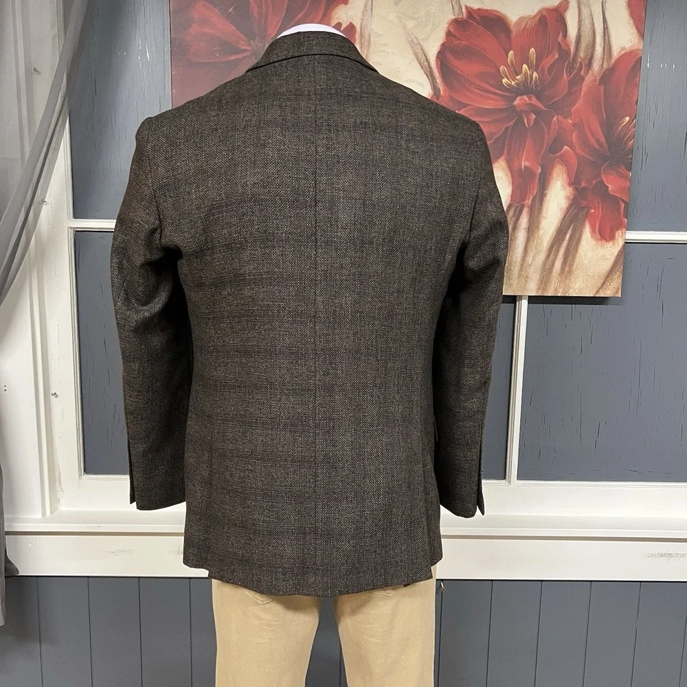 Jos A Bank Soft Knit Blazer Mens 40R Tailored Fit Wool Blend Stretch Brown/Navy
